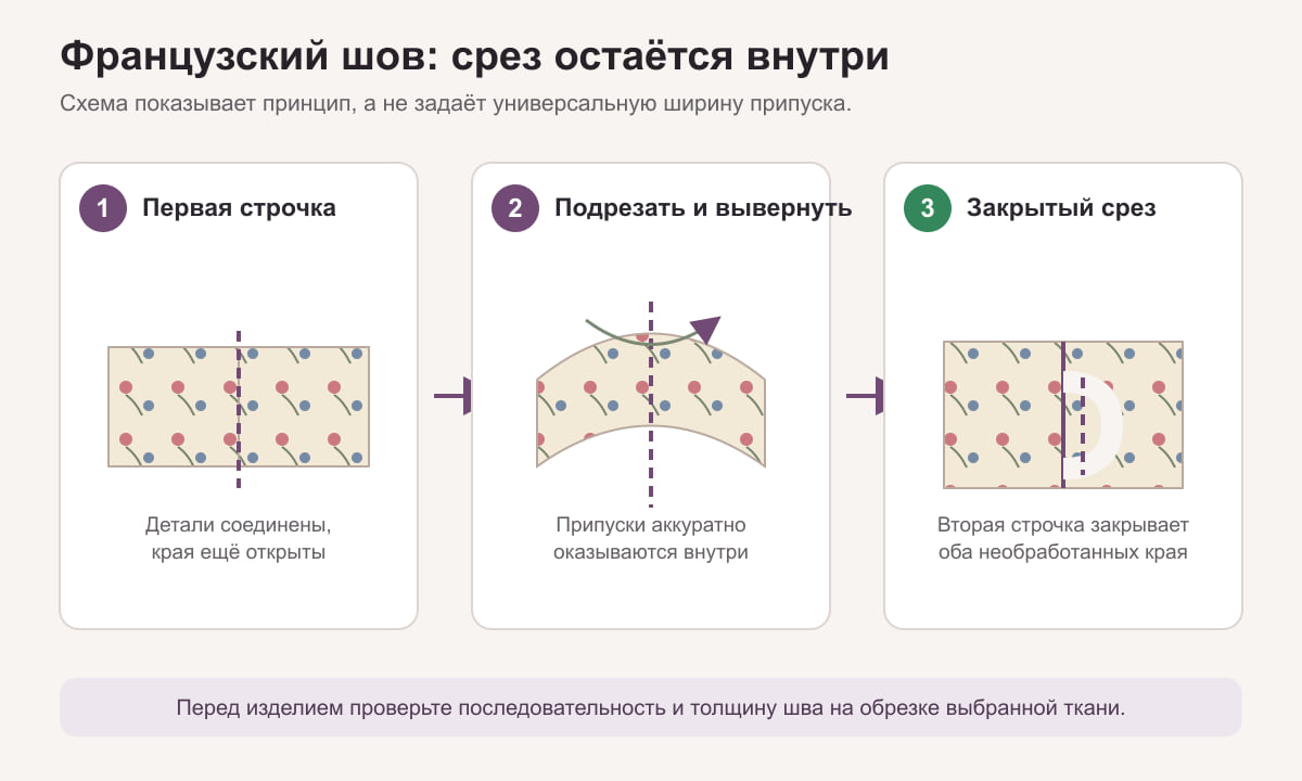 Схема последовательности выполнения французского шва