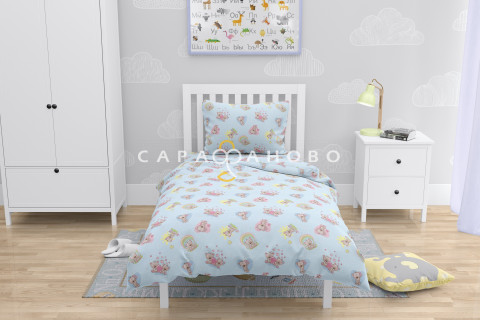 Ткань Бязь 150 см 120 гр рис.  5854-1 "Мишка романтик" голубой