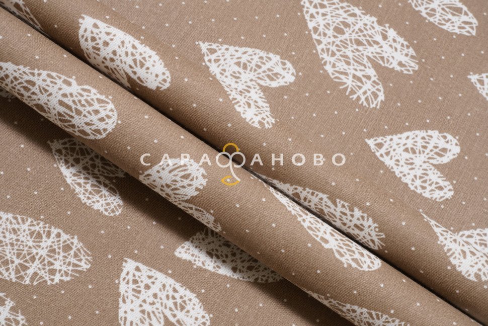 Ткань Бязь 150 см. Сердечки вяз. кофе о/м рис. 7295/34
