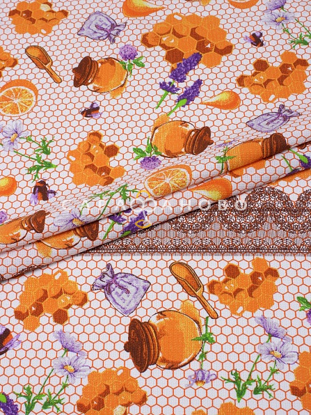 Вафельное полотно набивное 150 см, 807-1 Мед 150 +/- 9 г/м2