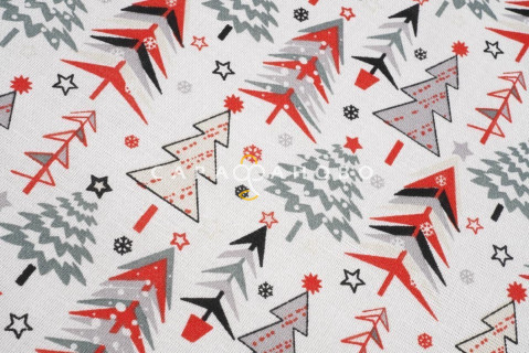 Ткань Рогожка 150 см рис. 7377/1 Ёлочки (красный)