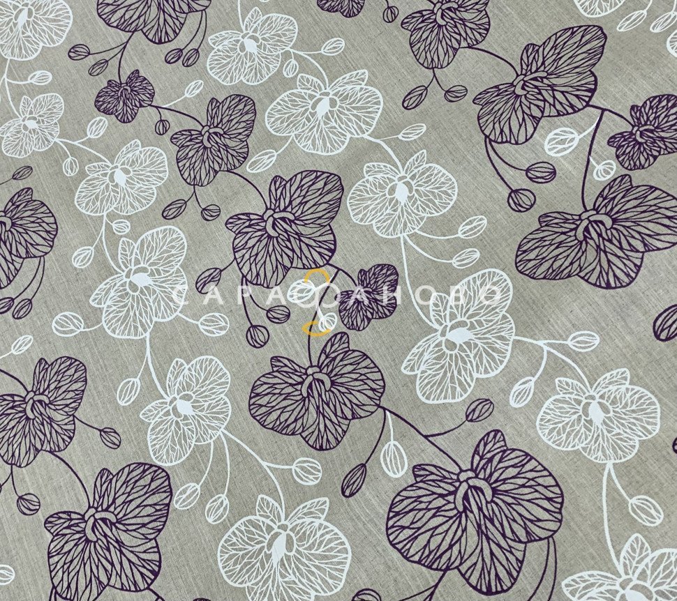 Ткань Полулён п/варёный 150 см. рис ОРХИДЕИ № 1550 вид 1