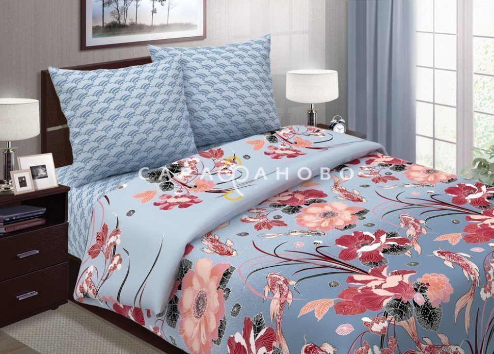 Ткань Поплин 220 см рис. 860-1 Золотой карп (основа)