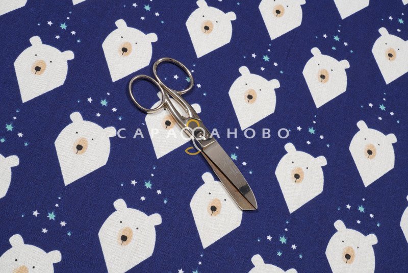 Ткань Бязь 150 см. Белый медведь синий рис. 7259/1