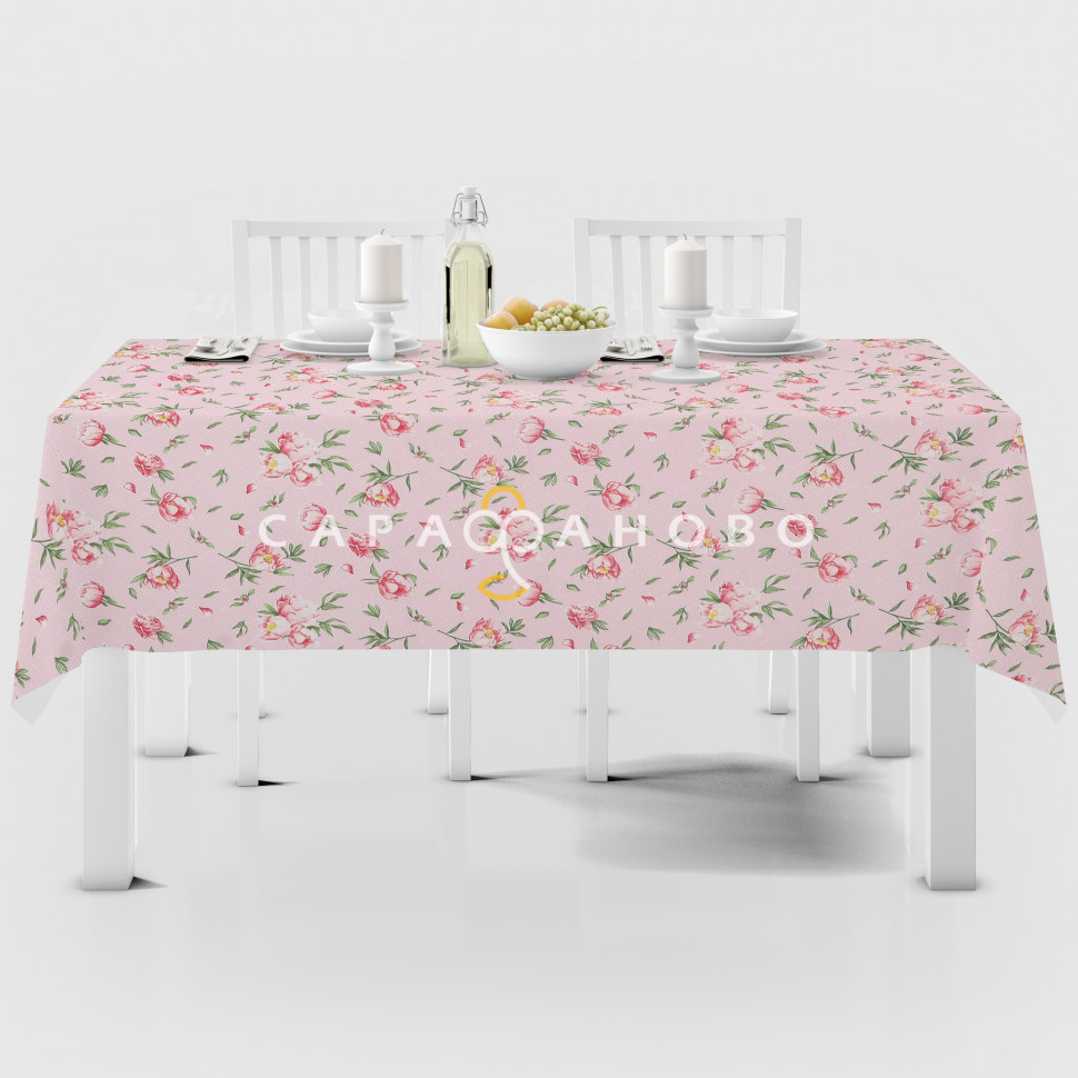 Ткань Рогожка 150 см 170 гр 10539/1 Пионы кройные на фактуре